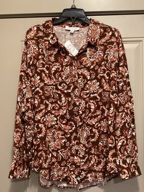 Emily Daniels Brown Floral Top Plus Size 2X